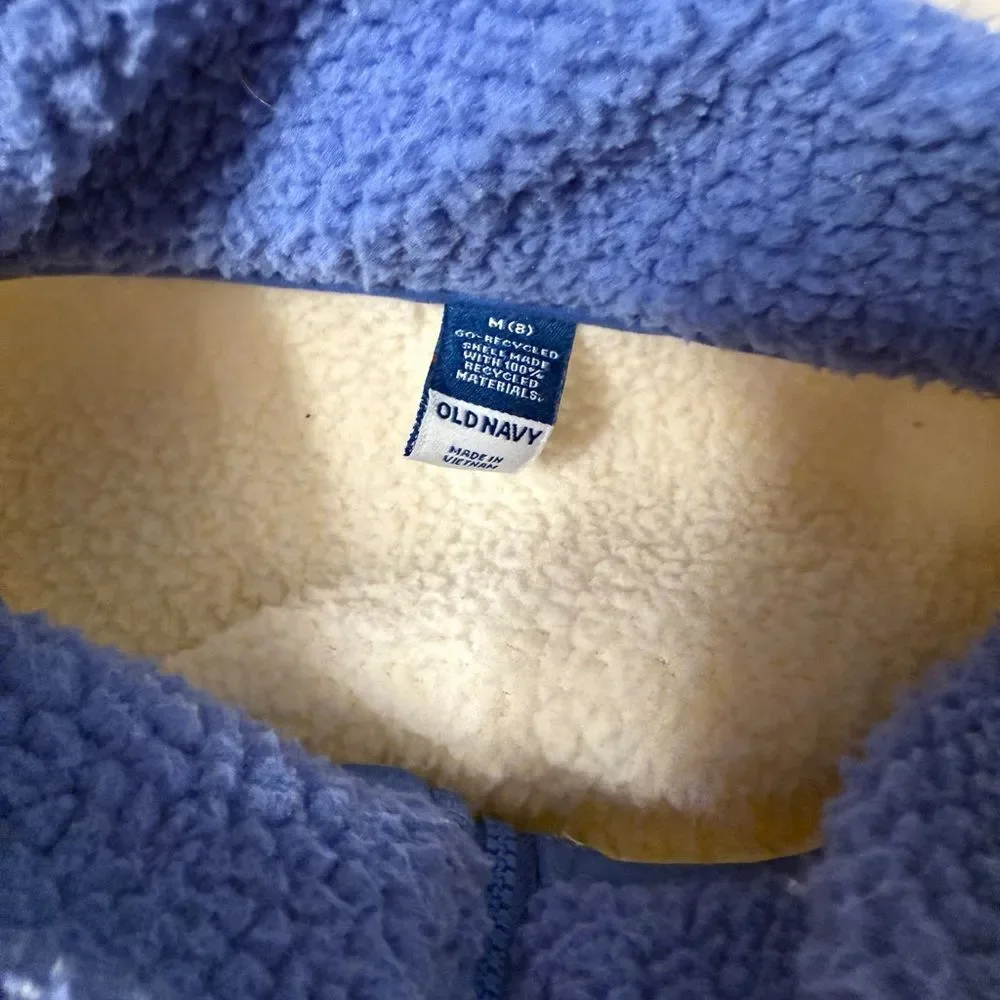 Old Navy Blue Sherpa Jacket Girls 8 Cream Lining Smiley Face